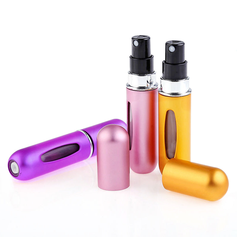 5ml Portable Mini Refillable Perfume Bottle Spray Round Tube Pump Empty Cosmetic Container Atomizer Scent Bottle for Travel - Gold