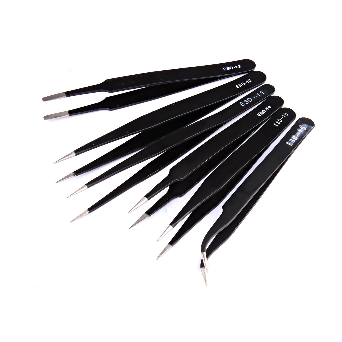 6 x Professional Coated Precision Tweezers Set Stainless Steel Non Magnetic