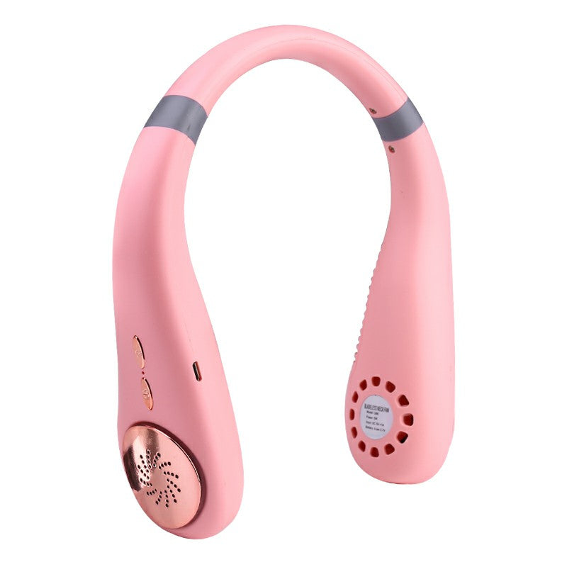 Neckband Bladeless Lazy Fan Neck Hanging Cooler USB Rechargeable 2400mAh with Lights - Pink