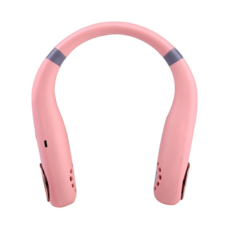Neckband Bladeless Lazy Fan Neck Hanging Cooler USB Rechargeable 2400mAh with Lights - Pink