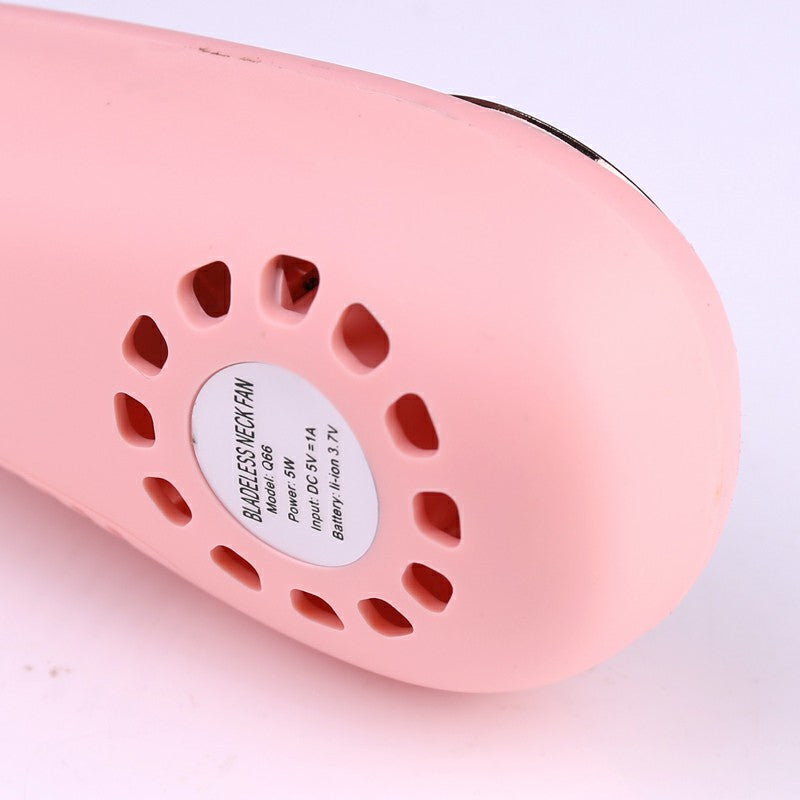 Neckband Bladeless Lazy Fan Neck Hanging Cooler USB Rechargeable 2400mAh with Lights - Pink