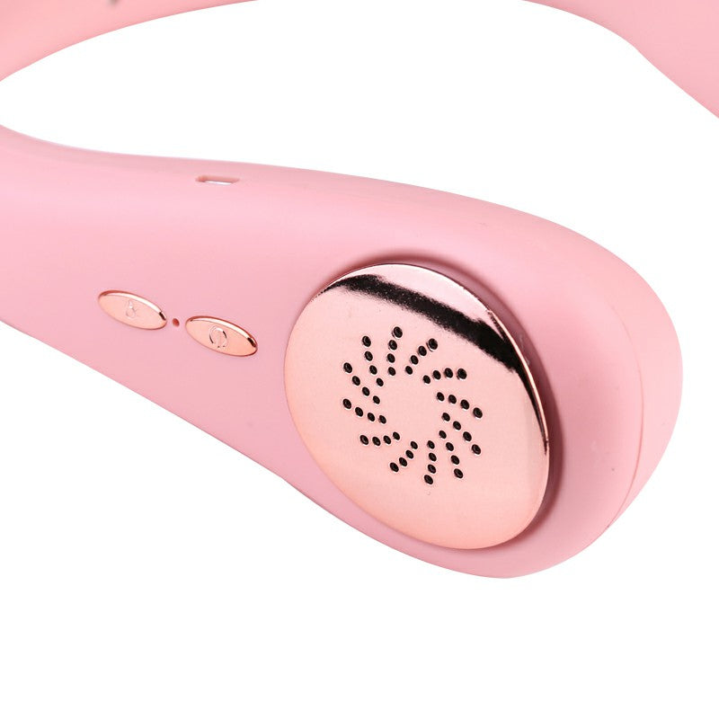 Neckband Bladeless Lazy Fan Neck Hanging Cooler USB Rechargeable 2400mAh with Lights - Pink