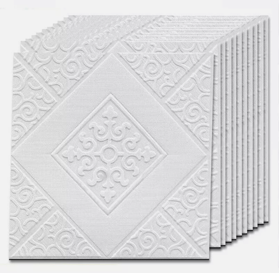 10pcs 3D Tile Brick Wall Sticker Waterproof Foam Panel Self-adhesive Wallpaper - White Pineapple Grid