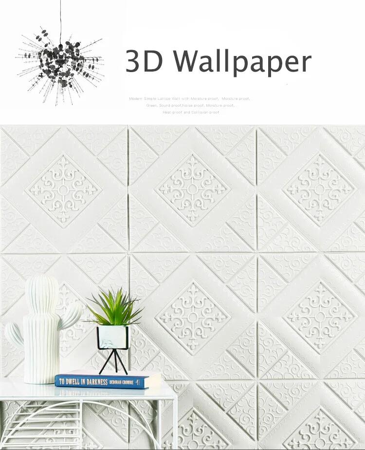 10pcs 3D Tile Brick Wall Sticker Waterproof Foam Panel Self-adhesive Wallpaper - White Pineapple Grid