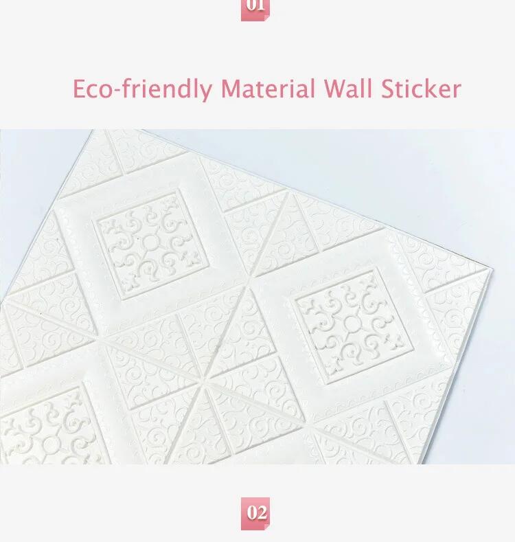10pcs 3D Tile Brick Wall Sticker Waterproof Foam Panel Self-adhesive Wallpaper - White Pineapple Grid