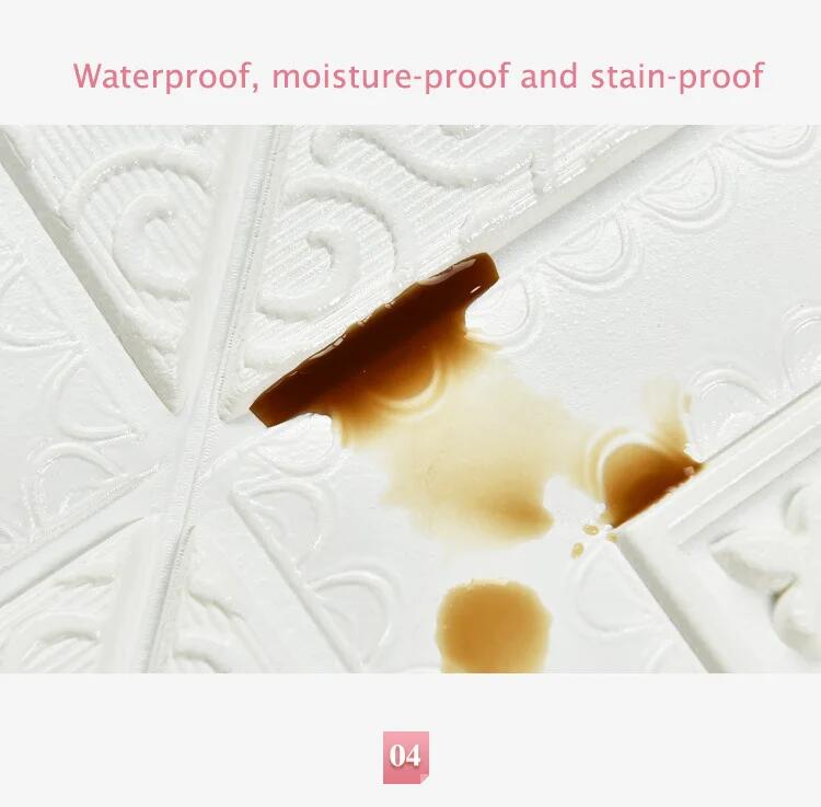10pcs 3D Tile Brick Wall Sticker Waterproof Foam Panel Self-adhesive Wallpaper - White Pineapple Grid