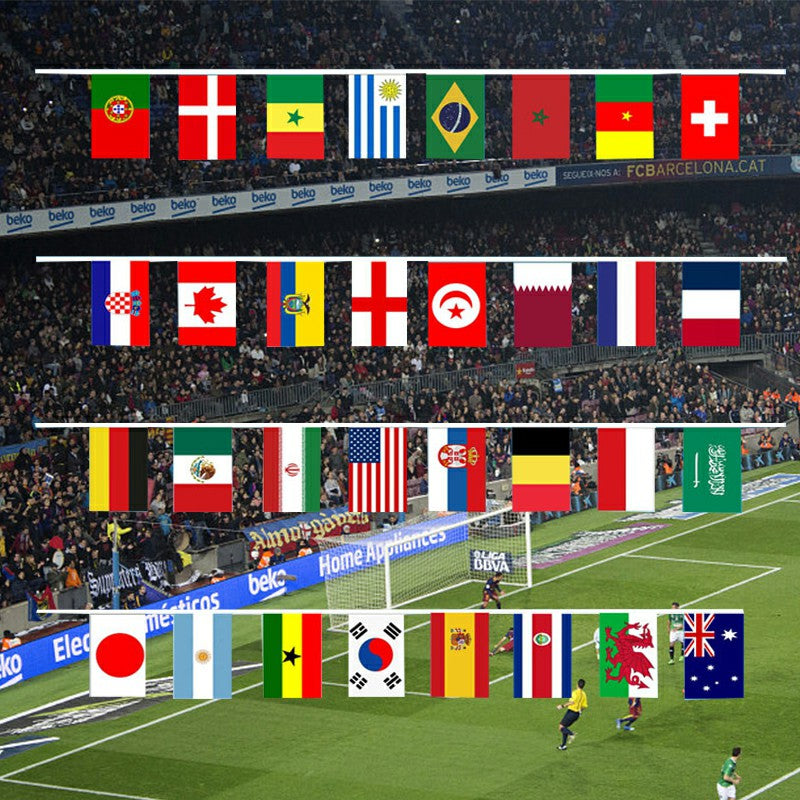 10m Length 32 Teams Flag 2022 Qatar World Cup Football Banner Bunting Bar Decoration - 14X21cm