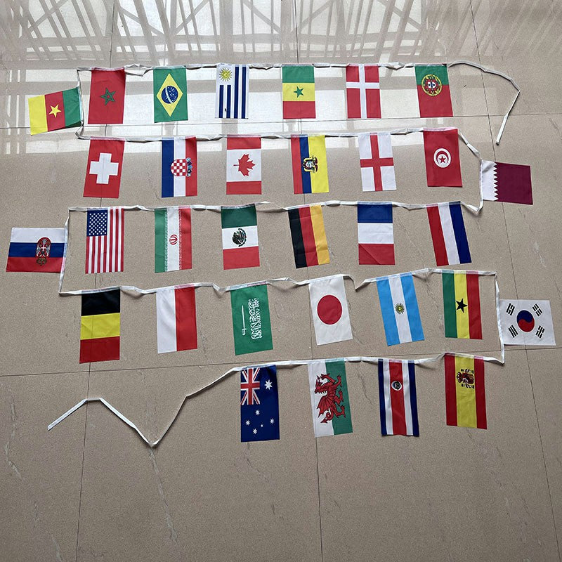 10m Length 32 Teams Flag 2022 Qatar World Cup Football Banner Bunting Bar Decoration - 14X21cm