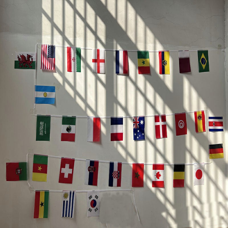 10m Length 32 Teams Flag 2022 Qatar World Cup Football Banner Bunting Bar Decoration - 14X21cm