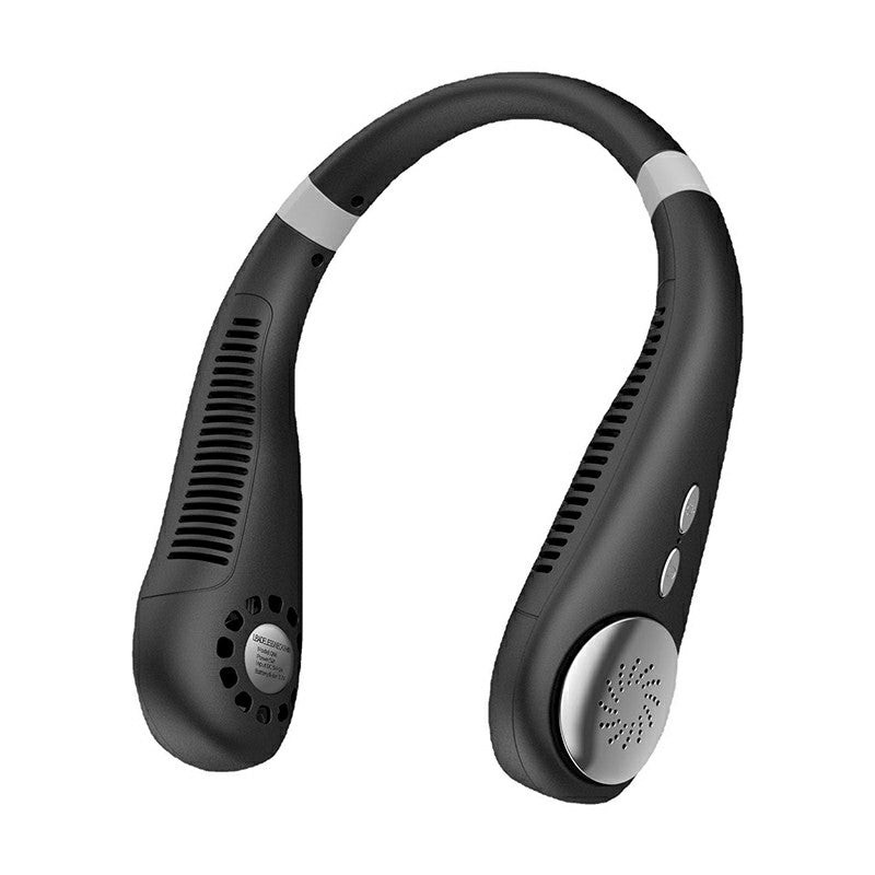 Neckband Bladeless Lazy Fan Neck Hanging Cooler USB Rechargeable 2400mAh with Lights - Black