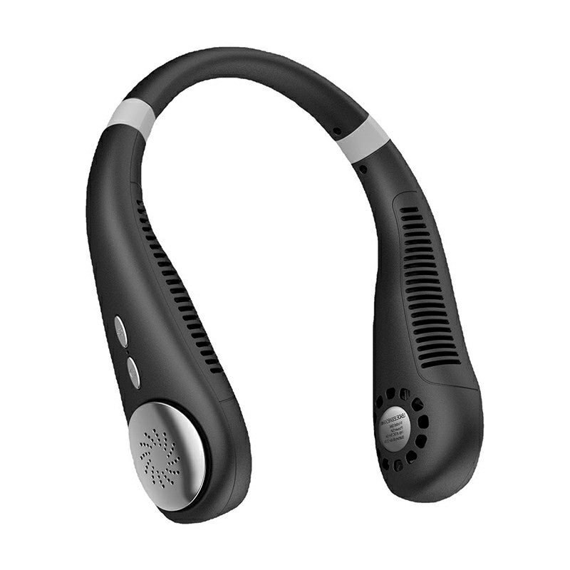 Neckband Bladeless Lazy Fan Neck Hanging Cooler USB Rechargeable 2400mAh with Lights - Black