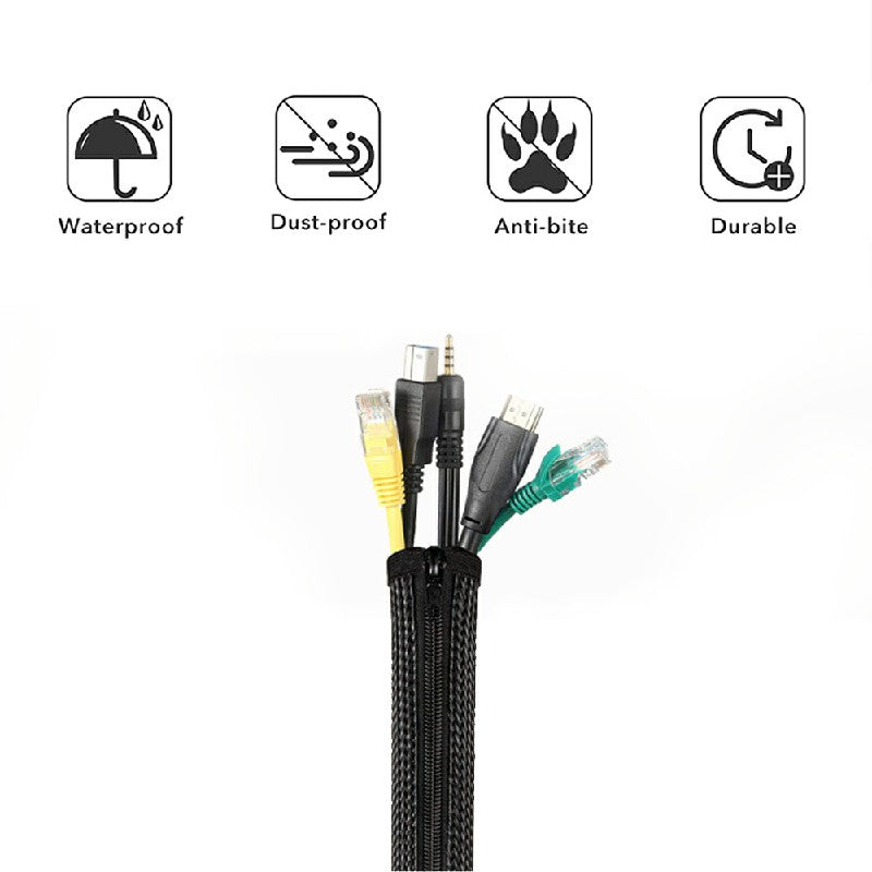 120cm Cable Tidy Zip Sleeve for PC/TV Wire Management Organisers Cable Cover Protector - Black