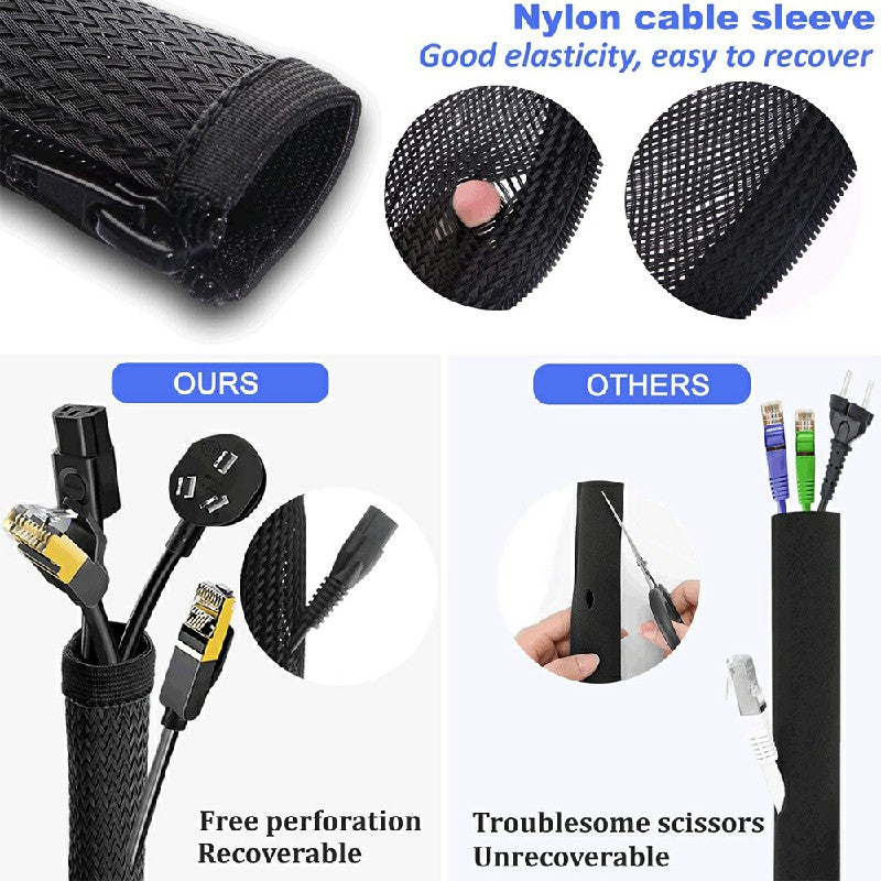 120cm Cable Tidy Zip Sleeve for PC/TV Wire Management Organisers Cable Cover Protector - Black