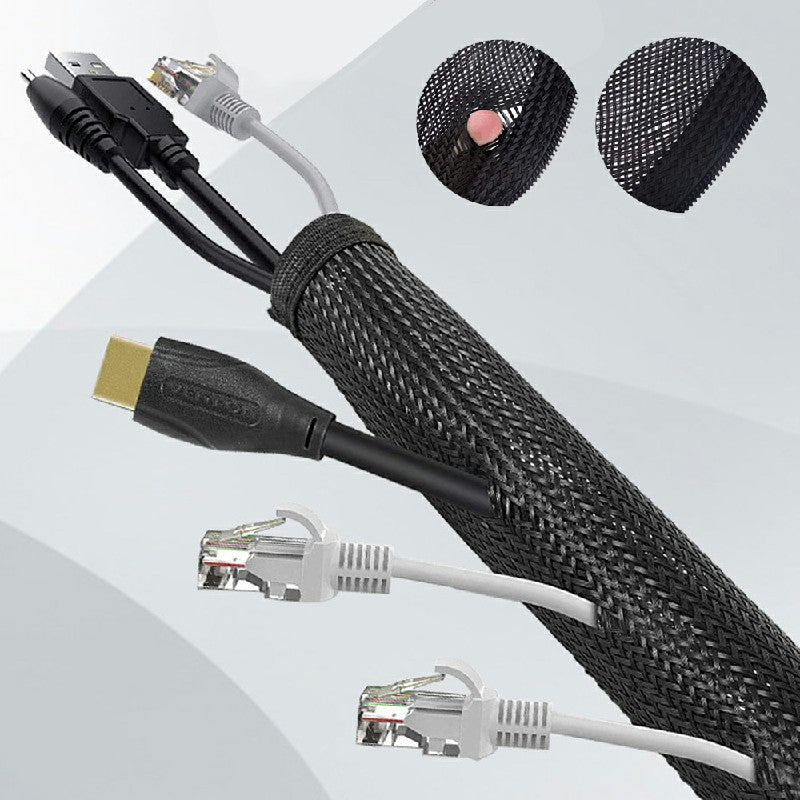 120cm Cable Tidy Zip Sleeve for PC/TV Wire Management Organisers Cable Cover Protector - Black