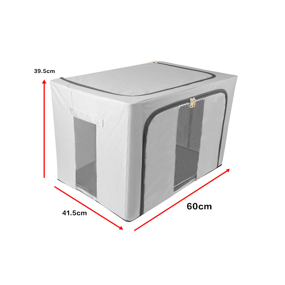 100L Folding Storage Box Thick Fabric Steel Frame Wardrobe Organizer - Khaki