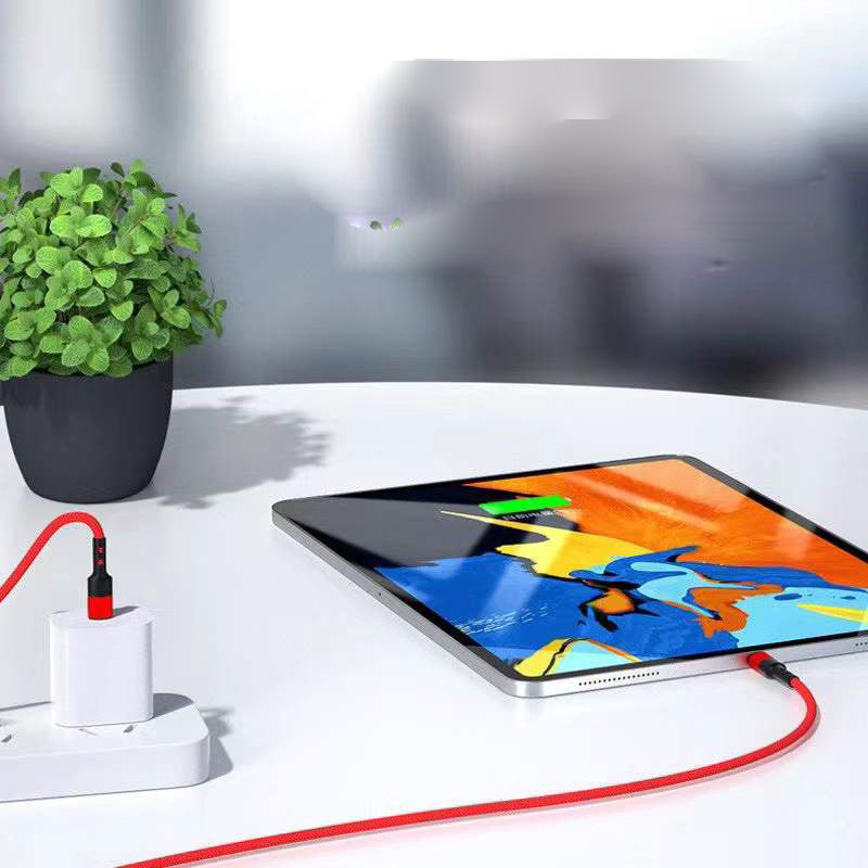 1m Length Nylon Braided USB-C Charging Cable - Red