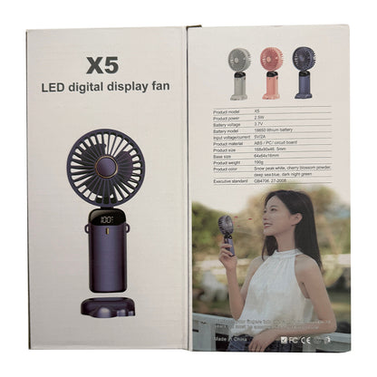 USB Rechargeable Mini Hand-held Fan Portable Folding Desk Fan with LED Display 18.8 x 9 x 4.65 cm - White