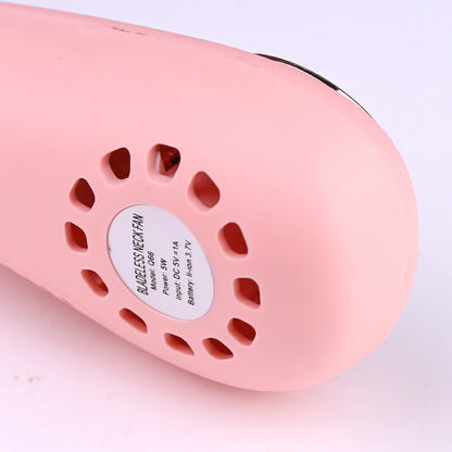 Neckband Bladeless Lazy Fan Neck Hanging Cooler USB Rechargeable 2400mAh with Lights - Pink