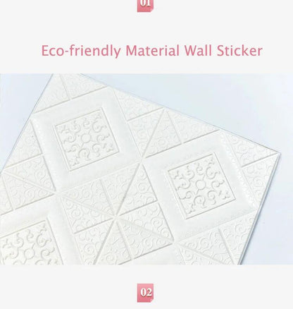 10pcs 3D Tile Brick Wall Sticker Waterproof Foam Panel Self-adhesive Wallpaper - White Pineapple Grid