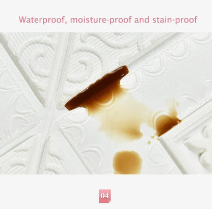10pcs 3D Tile Brick Wall Sticker Waterproof Foam Panel Self-adhesive Wallpaper - White Pineapple Grid