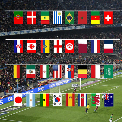 10m Length 32 Teams Flag 2022 Qatar World Cup Football Banner Bunting Bar Decoration - 14X21cm
