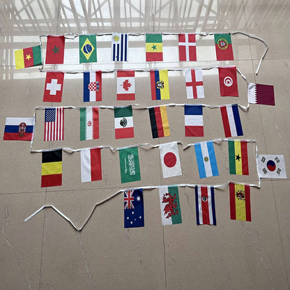 10m Length 32 Teams Flag 2022 Qatar World Cup Football Banner Bunting Bar Decoration - 14X21cm