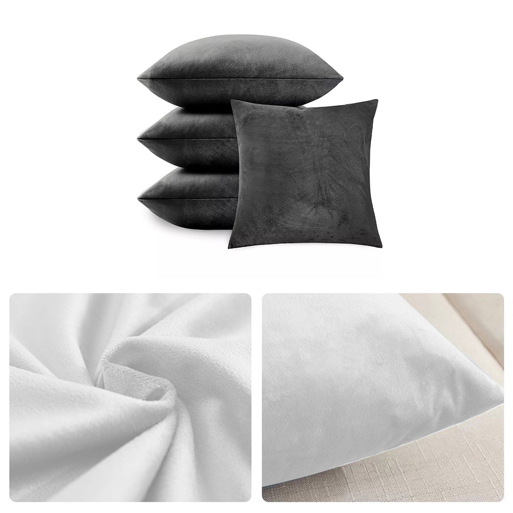 4 Pack Velvet Cushion Cover Square Pillow Decor Bed Sofa Cushion Cover 45x45cm - Light Grey