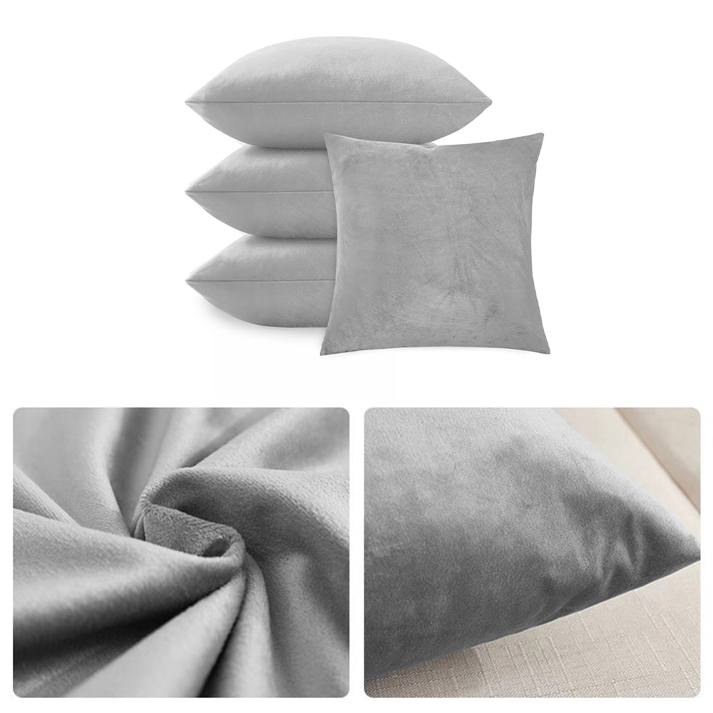 4 Pack Velvet Cushion Cover Square Pillow Decor Bed Sofa Cushion Cover 45x45cm - Light Grey