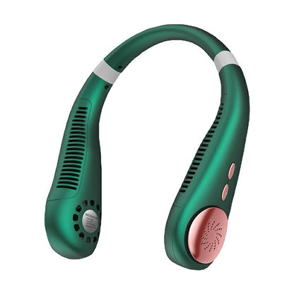 Neckband Bladeless Lazy Fan Neck Hanging Cooler USB Rechargeable 2400mAh with Lights  - Green