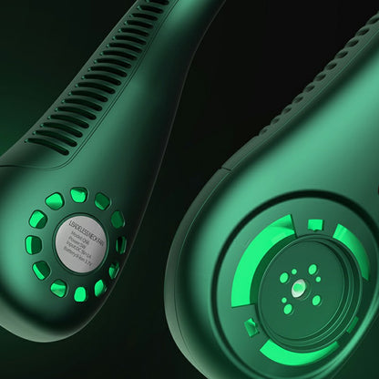 Neckband Bladeless Lazy Fan Neck Hanging Cooler USB Rechargeable 2400mAh with Lights  - Green